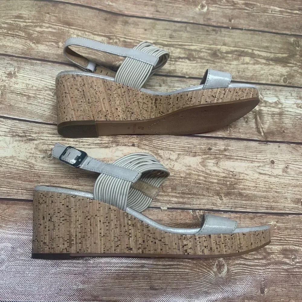 Corso Como Nude Shimmer Cork Wedge Strappy Sandal Size 8 M Open Toe‎